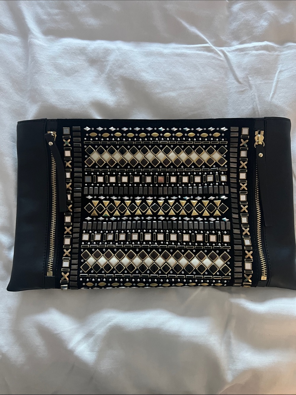 Vince Camuto Embellished Black Beaded Clutch